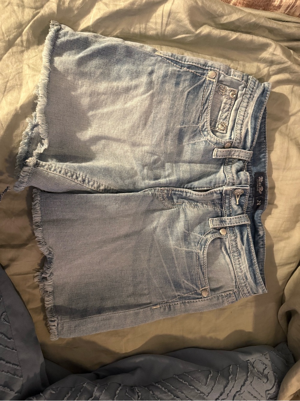 Miss Me Light Blue Frayed Hem Denim Shorts